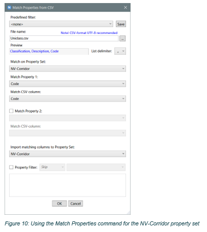 Using the Match Properties command for the NV-Corridor property set