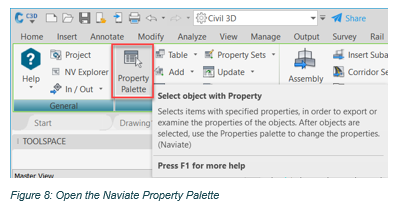 Open the Naviate Property Palette