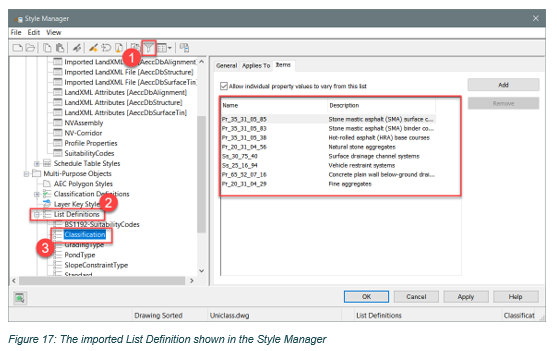 The imported List Definition shown in the Style Manager