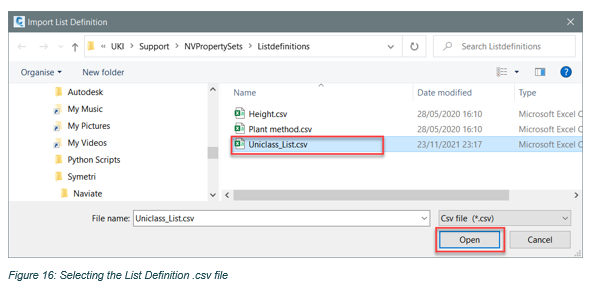 Selecting the List Definition .csv file