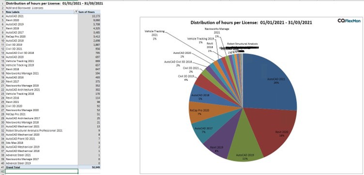 CQFlexMon - Software monitoring - Yearly Versions Network Licence Manager report