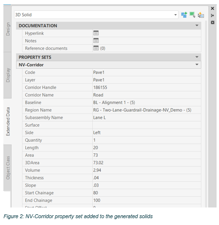 NV-Corridor property set added to the generated solids