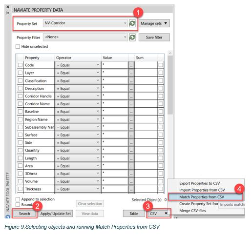 Selecting objects and running Match Properties from CSV