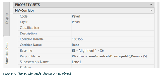 The empty fields shown on an object